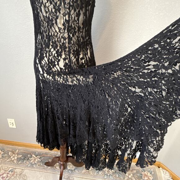 Biya Johnny Was Sheer Black Lace Hi Low Midi Maxi Flare Dress Size M Racerback - Picture 3 of 8